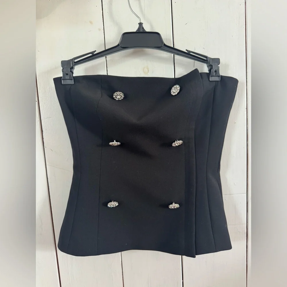 L'AGENCE.  strapless crystal-embellished woven bustier top - Picture 3 of 8